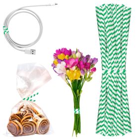 Green and White Metallic Twist Ties for Bags