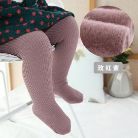 New Thicken Girls Tights for Winter Autumn 1 Pcs Warm Baby Girls Clothing Children Stockings 0-6 Years Old Solid Kids Pantyhose (Color: rose purple, size: L(12-24M))